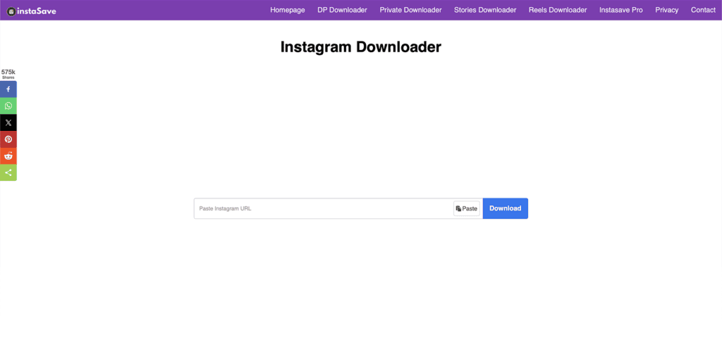 Página principal de InstaSave para descargar fotos de instagram